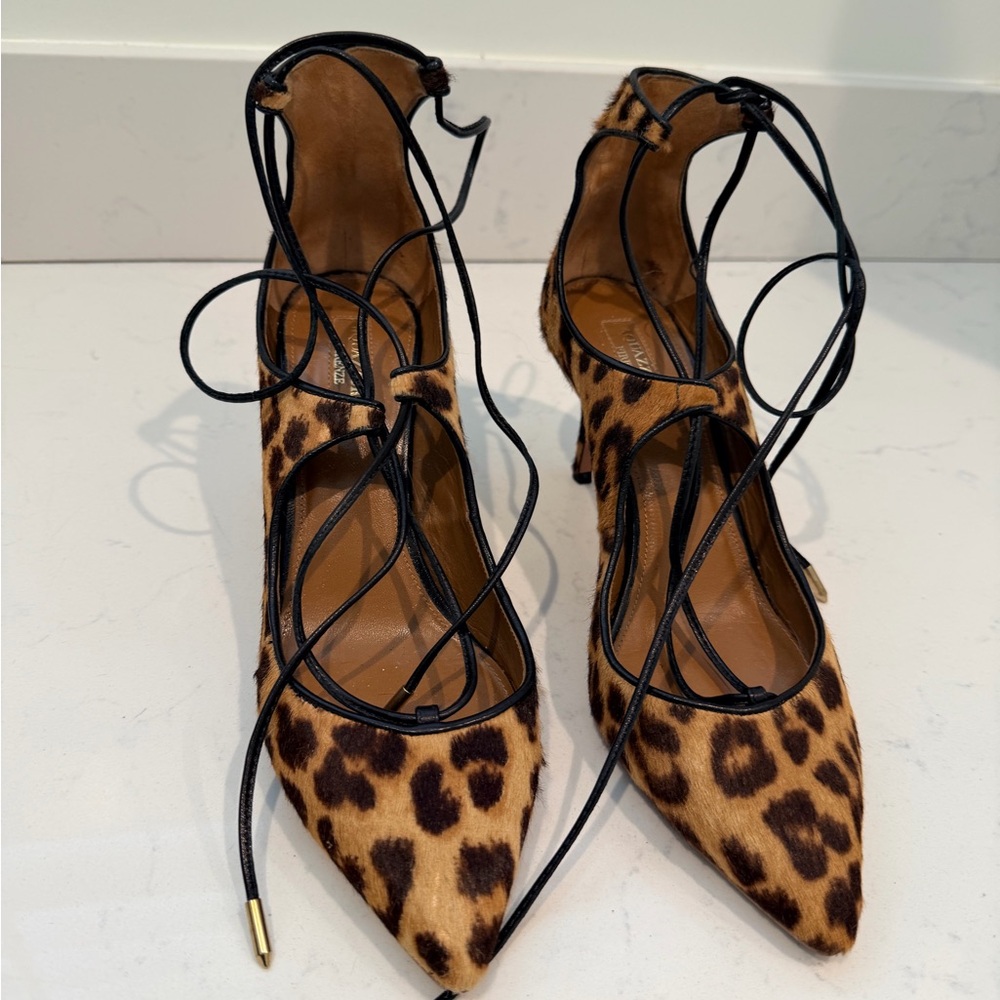 Aquazzura Leopard Print Lace-Up Heels